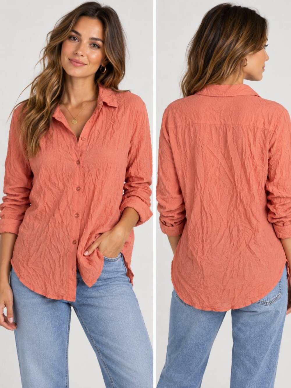 NWT Magaschoni Coral Button-Down Collared Shirt